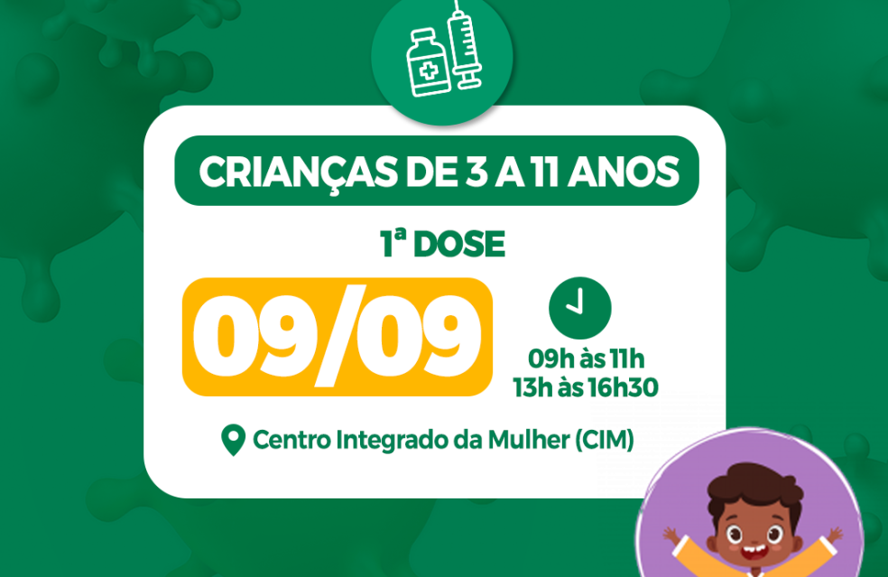 Saúde convoca crianças de 3 a 11 anos para receberem a vacina pediátrica