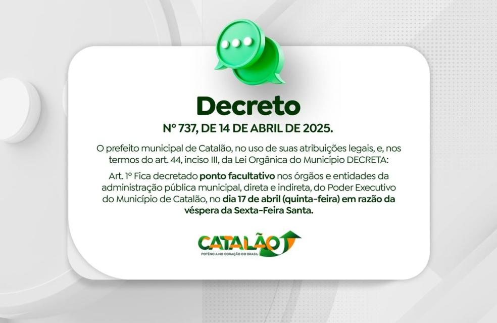 Prefeitura decreta ponto facultativo no dia 17 de abril