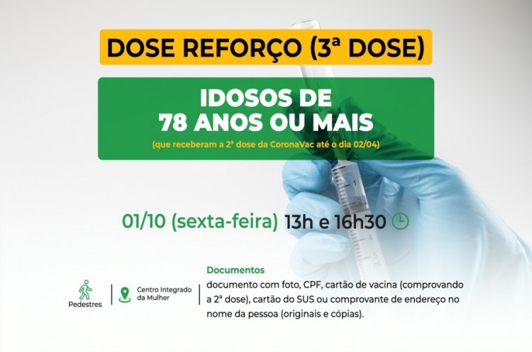 Saúde convoca pessoas para receberem a Terceira Dose