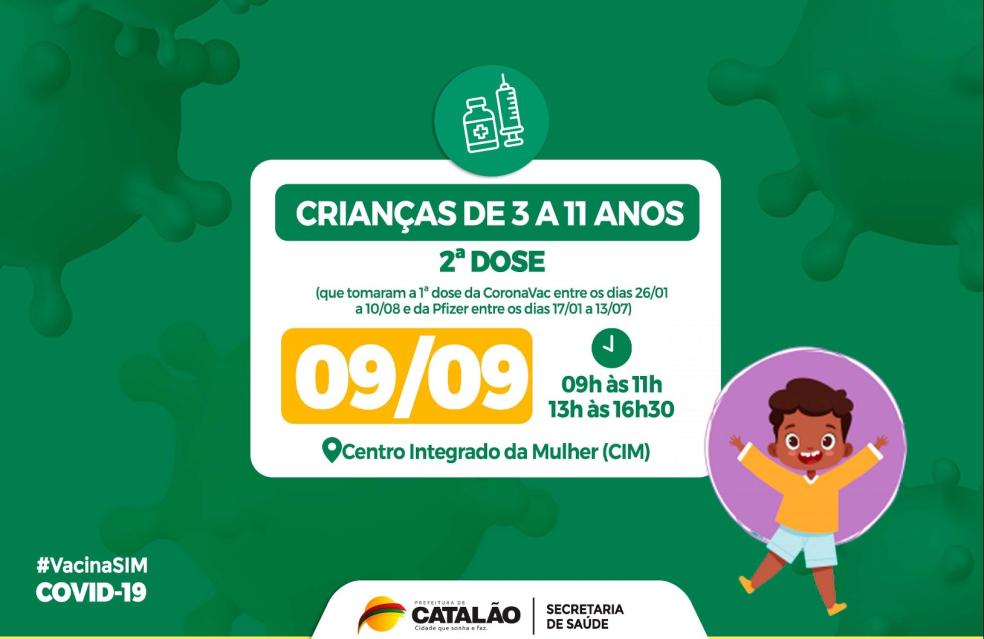 Saúde convoca crianças de 3 a 11 anos para receberem a 2ª dose da vacina pediátrica