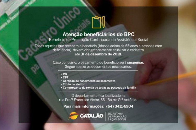 Beneficiário do BPC: Prazo para cadastro e atualização termina dia 31 de dezembro