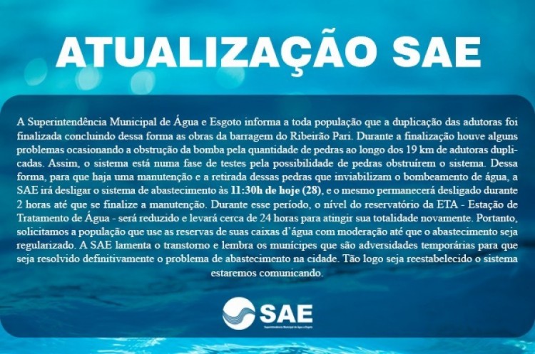 ATENÇÃO: COMUNICADO SAE