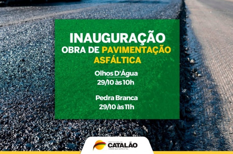 Obras concluídas: Prefeitura fará cerimônia de entrega do asfaltamento nas comunidades rurais de Pedra Branca e Olhos D’água