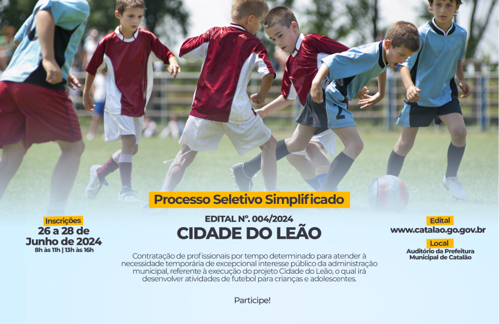 Secretaria de Esportes e Lazer de Catalão oferece 8 vagas para o Projeto Cidade do Leão