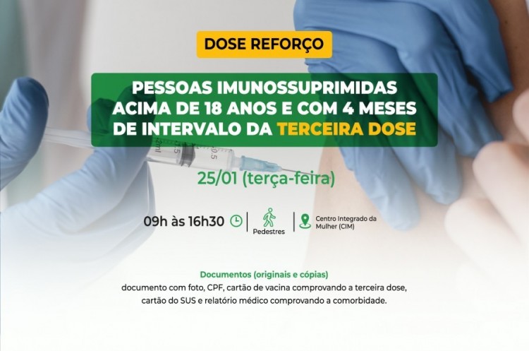 Saúde convoca imunossuprimidos para receberem a Dose Reforço (4ª dose)