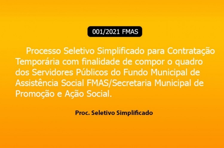 Convocação para fins de contratação aprovadas no processo seletivo Simplificado 001/2021-SMPAS
