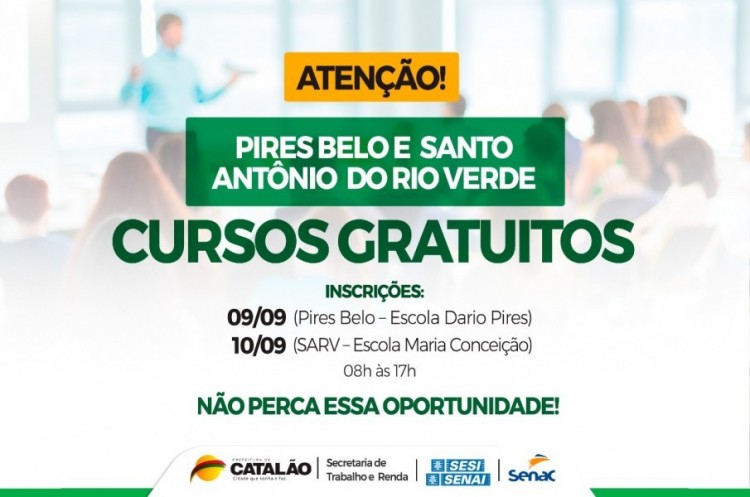Atenção moradores de Pires Belo e Santo Antônio do Rio Verde: equipes da Secretaria de Trabalho e Renda estarão nos distritos nestas quinta e sexta-feira fazendo inscrições para cursos gratuitos de capacitação profissional