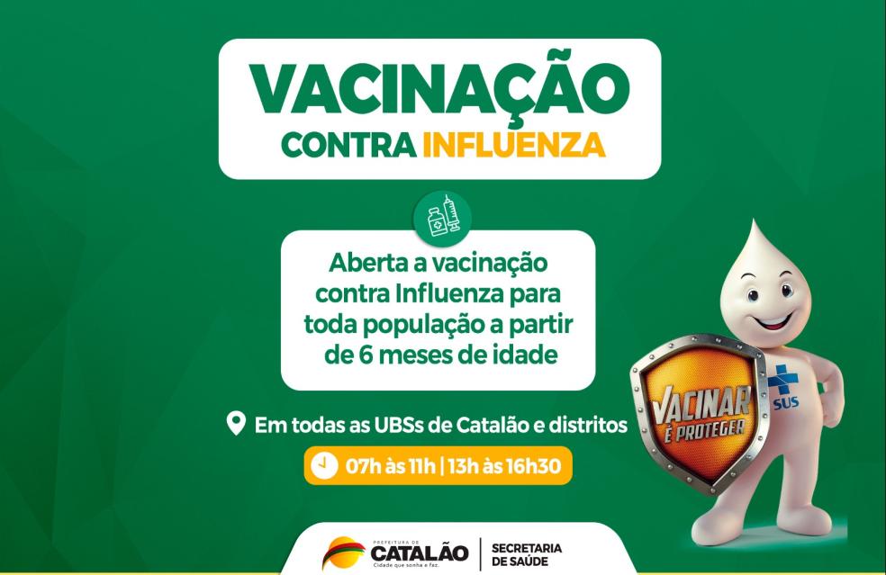 Vacina contra a gripe é liberada para toda a população acima de seis meses de idade em Catalão
