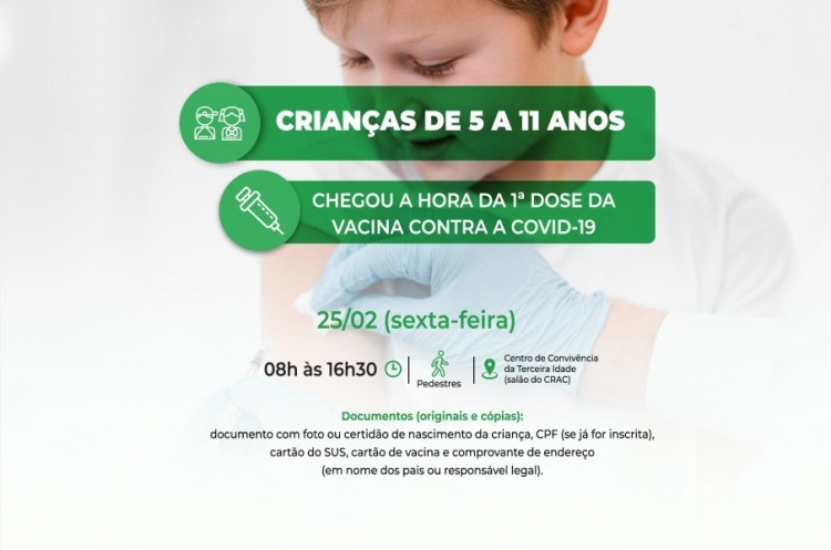 Covid-19: Catalão seguirá vacinando crianças de 5 a 11 anos de idade 