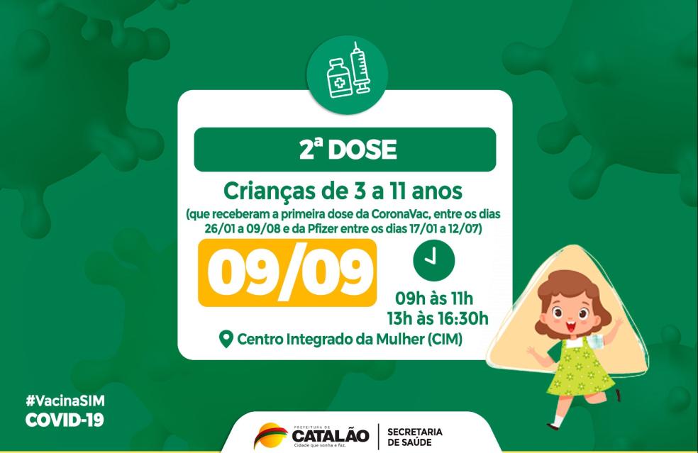 Saúde convoca crianças de 3 a 11 anos para receberem a 2ª dose da vacina pediátrica