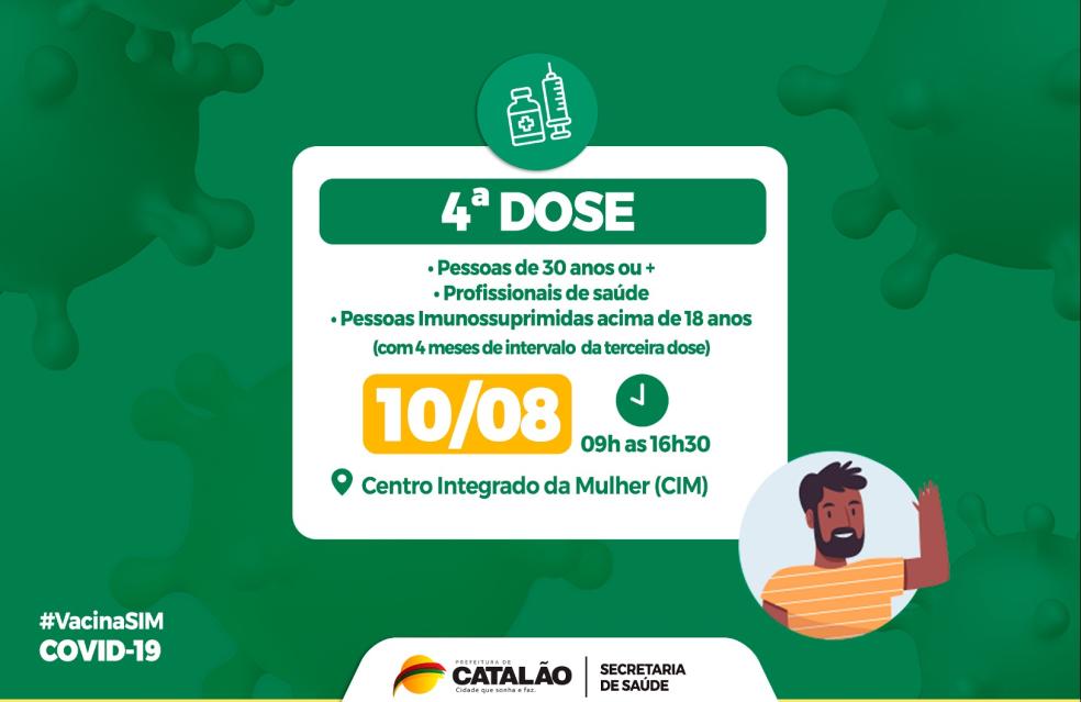Saúde convoca pessoas de 30 anos ou mais, profissionais de saúde e imunossuprimidos para receberem a 4ª dose.
