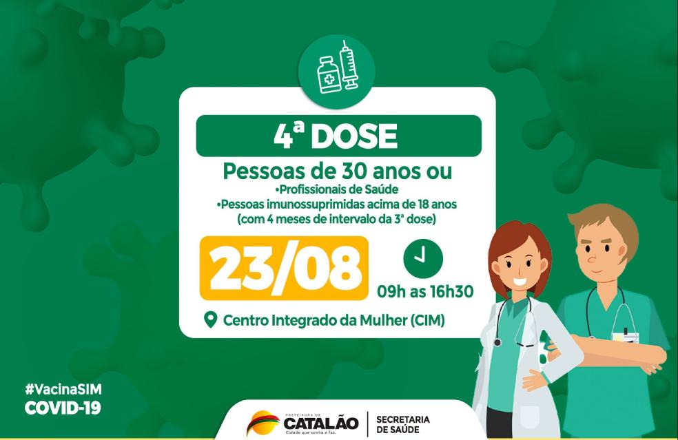 Saúde convoca pessoas de 30 anos ou mais, profissionais de saúde e imunossuprimidos para receberem a 4ª dose