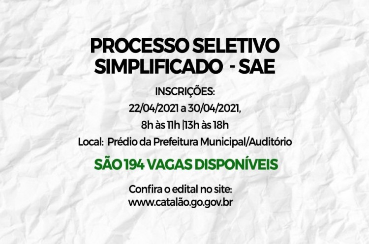SAE divulga edital para contratação de profissionais por meio de processo seletivo 