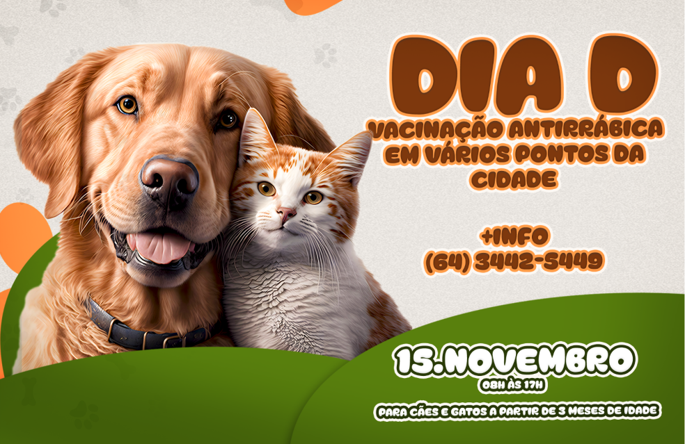Dia D de vacinação antirrábica para cães e gatos em Catalão será na próxima quarta-feira (15)