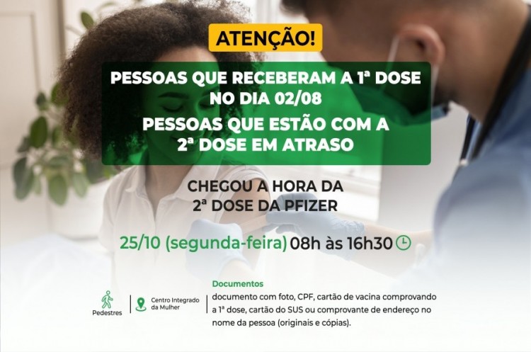 Segunda dose PFIZER: saúde aplicará reforço na próxima semana para quem tomou a primeira dose no dia 02 de Agosto