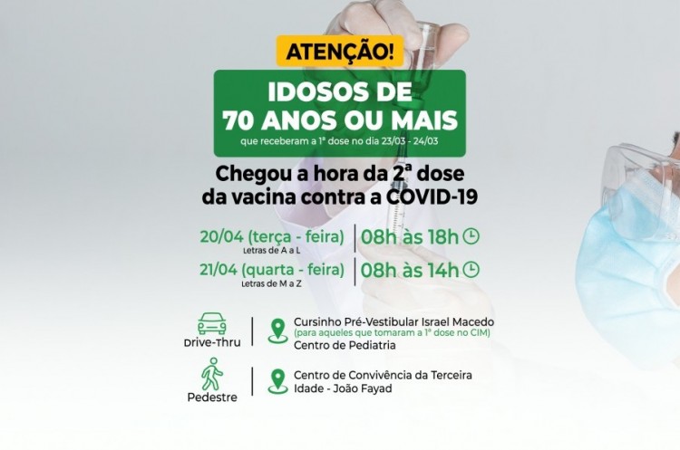 Idosos de 70 anos ou mais receberão segunda dose da Coronavac nestas terça e quarta-feira