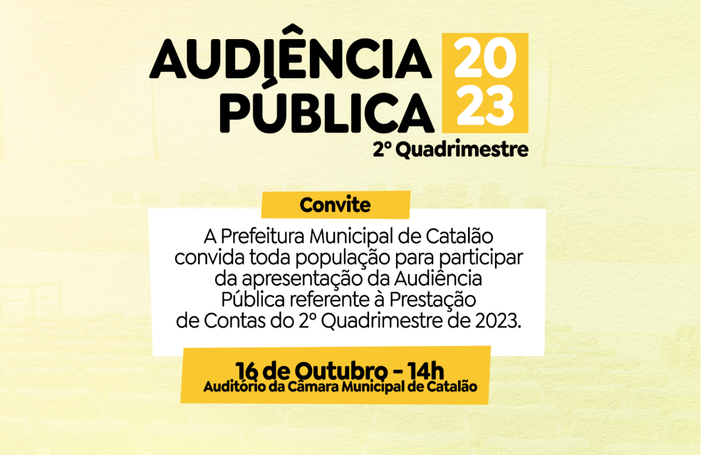 Prefeitura de Catalão realizará audiência pública para prestação de contas do 2º Quadrimestre de 2023