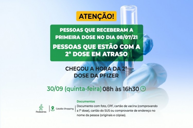 Saúde aplicará reforço da vacina para quem recebeu a primeira dose no dia 08 de Julho
