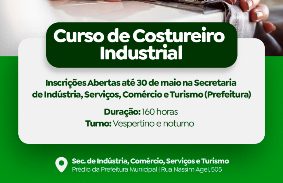 Prefeitura abre inscrições para curso de costureiro industrial