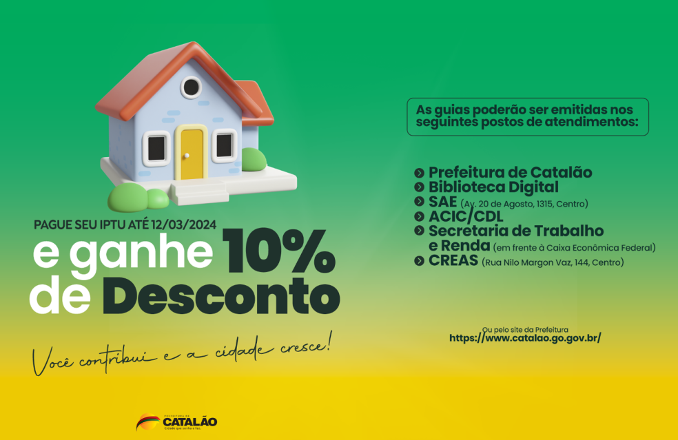 IPTU 2024: Guias já estão disponíveis no site da Prefeitura de Catalão
